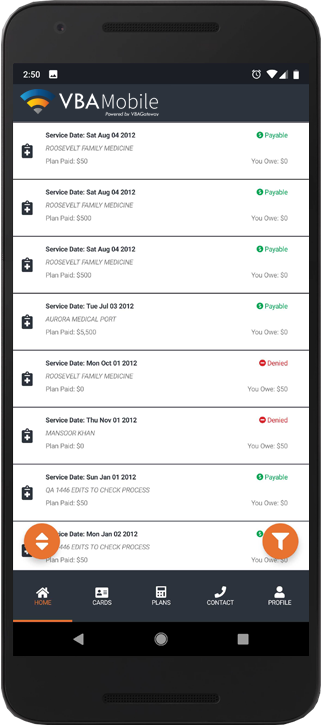 VBAMobile Claims Screen